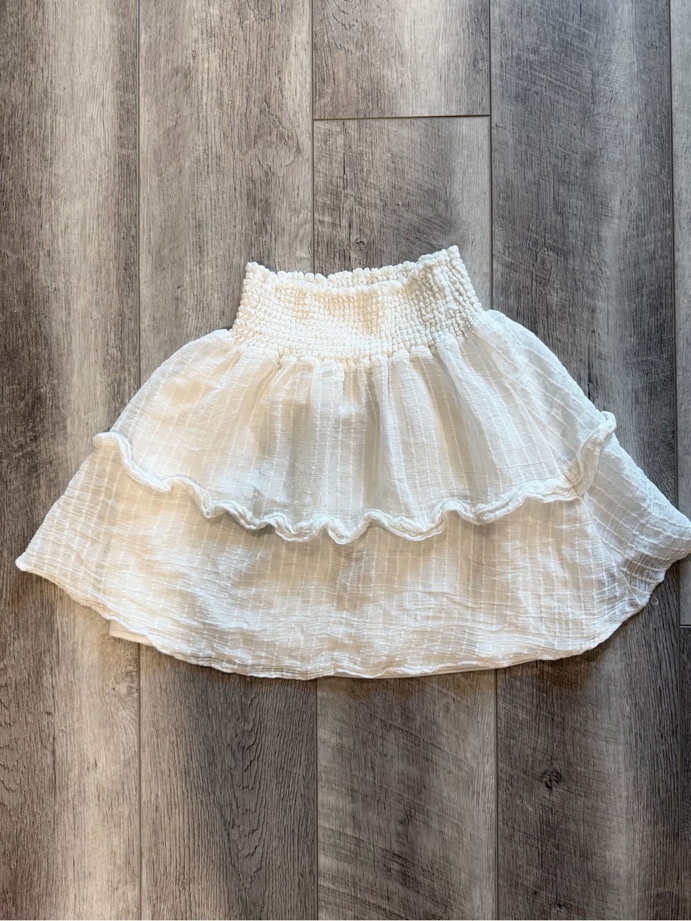 Kendall & Kylie Cream Tiered Smocked Waist Skirt